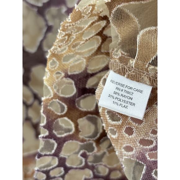 Bamboo Traders Button Up Shirt Womens Large Gold Brown Sheer Flax Animal Print - Picture 10 of 16